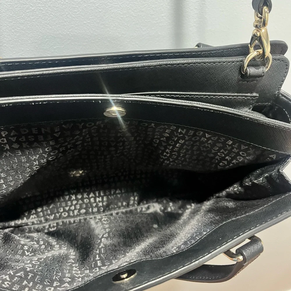KATE SPADE Saffiano Black Leather Medium Square Tote Bag Purse/Crossbody‎